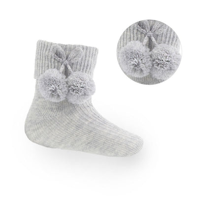 Soft Touch - Grey Ankle Pom Pom Socks - Baby Pom Pom Socks For Sale - S113-G - Kidz Emporium 