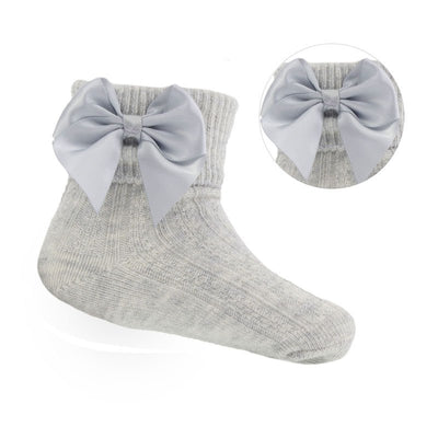 Grey Ribbed Ankle Socks with Large Bow in Girls Socks - Girls Socks & Tights For Sale - S123-G - Kidz Emporium 