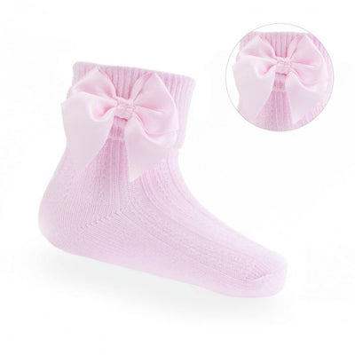 Soft Touch - Pink Ribbed Ankle Socks with Large Bow - S123-P - Kidz Emporium 