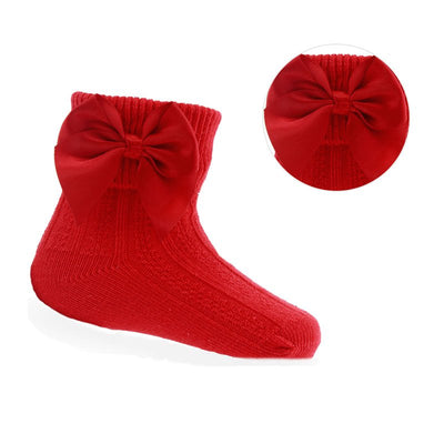 Soft Touch - Red Ribbed Ankle Socks with Large Bow - S123-R - Kidz Emporium 