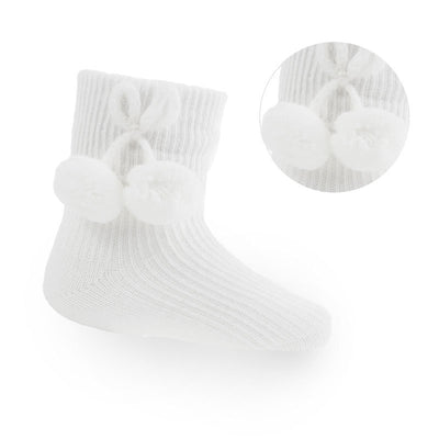 Soft Touch - White Ankle Pom Pom Socks for Boys - Baby Pom Pom Socks For Sale - S07-W - Kidz Emporium 