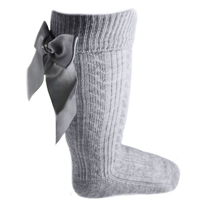 Soft Touch - Grey Knee High Length Socks with Large Bow - S41-G - Kidz Emporium 