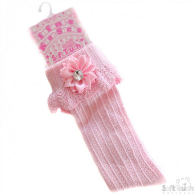 Pink Knee High Length Socks with Flower | Buy Baby Girls High Length Socks For Sale | Kidz Emporium