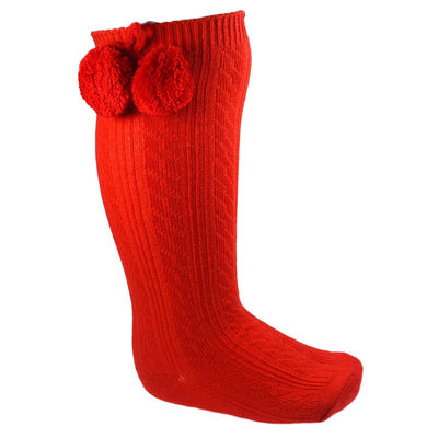 Soft Touch - Red Knee High Length Pom Pom Socks - S47-R - Kidz Emporium 