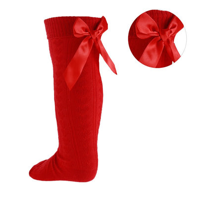 Soft Touch - Red Knee High Length Socks with Large Bow - S41-R - Kidz Emporium 