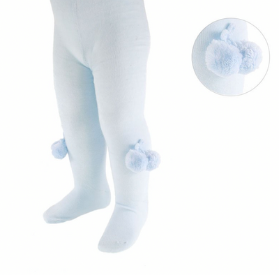 Soft Touch - Boys Baby Blue Plain Pom Pom Tights - T45-B - Kidz Emporium 