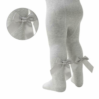 Soft Touch - Girls Grey Chevron Tights with Long Bow - T120-G - Kidz Emporium 