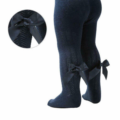 Soft Touch - Girls Navy Blue Chevron Tights with Long Bow - T120-N - Kidz Emporium 