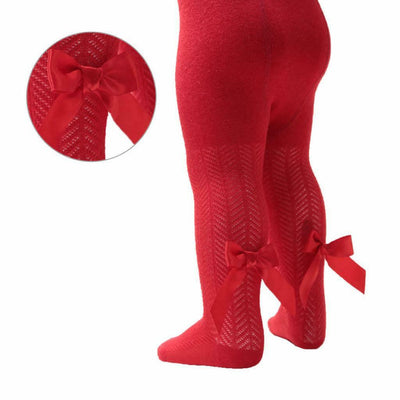 Soft Touch - Girls Red Chevron Tights with Long Bow - T120-R - Kidz Emporium 