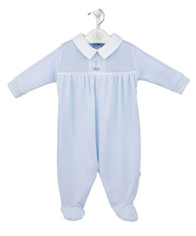 Baby Boys Boat Smocked Cotton Sleep suit In Blue