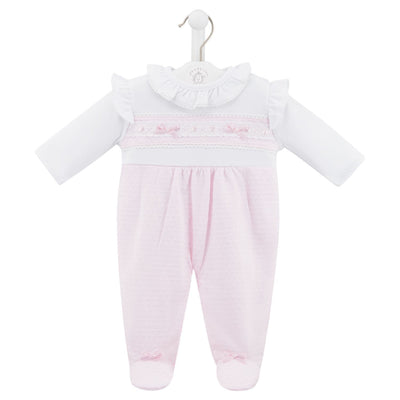Dandelion branded Baby Girls Pink and White Ruffles & Lace Dobbie Cotton Sleepsuit