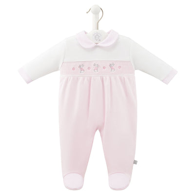 Dandelion clothing Baby Girls Bunny Rabbit & Star Smocked Pink Sleepsuit