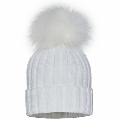 Kidz Emporium - Single Fur Pom Unisex White Hat - Pom Pom Hats For Baby - KE008 - Kidz Emporium 