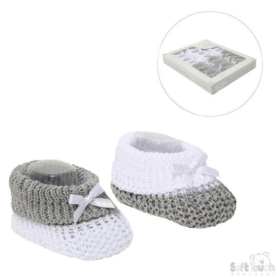 Unisex Grey & White Knitted Booties | Kidz Emporium 
