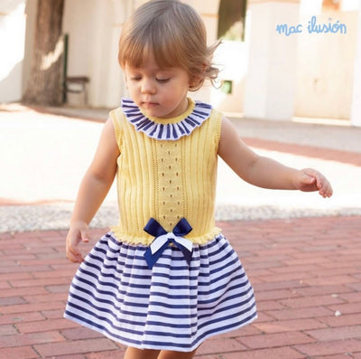 Baby Girls Yellow and Navy Striped Summer Dress