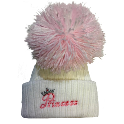 Baby Girls White & Pink Soft Fluffy Pom Princess Winter Hat - 0-3 & 3-12 months - Baby Girls Winter Hat For Sale - Baby Girls White & Pink Soft Fluffy Winter Hat - Kidz Emporium  