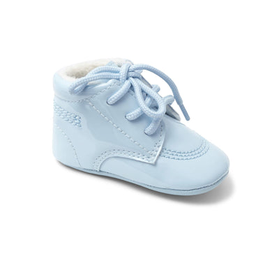 Elevate your little one's style with Sevva's baby blue lace up pram shoes. Soft fur lining on the inside to keep their feet comfortable and warm. Crafted with a soft sole for comfort, these shoes are perfect for boys sizes 0 to 4. Give your baby a touch of sophistication with these must-have pram shoes.  These baby shoes are available in a range of colours: Baby Blue, White, Navy Blue & Ivory.